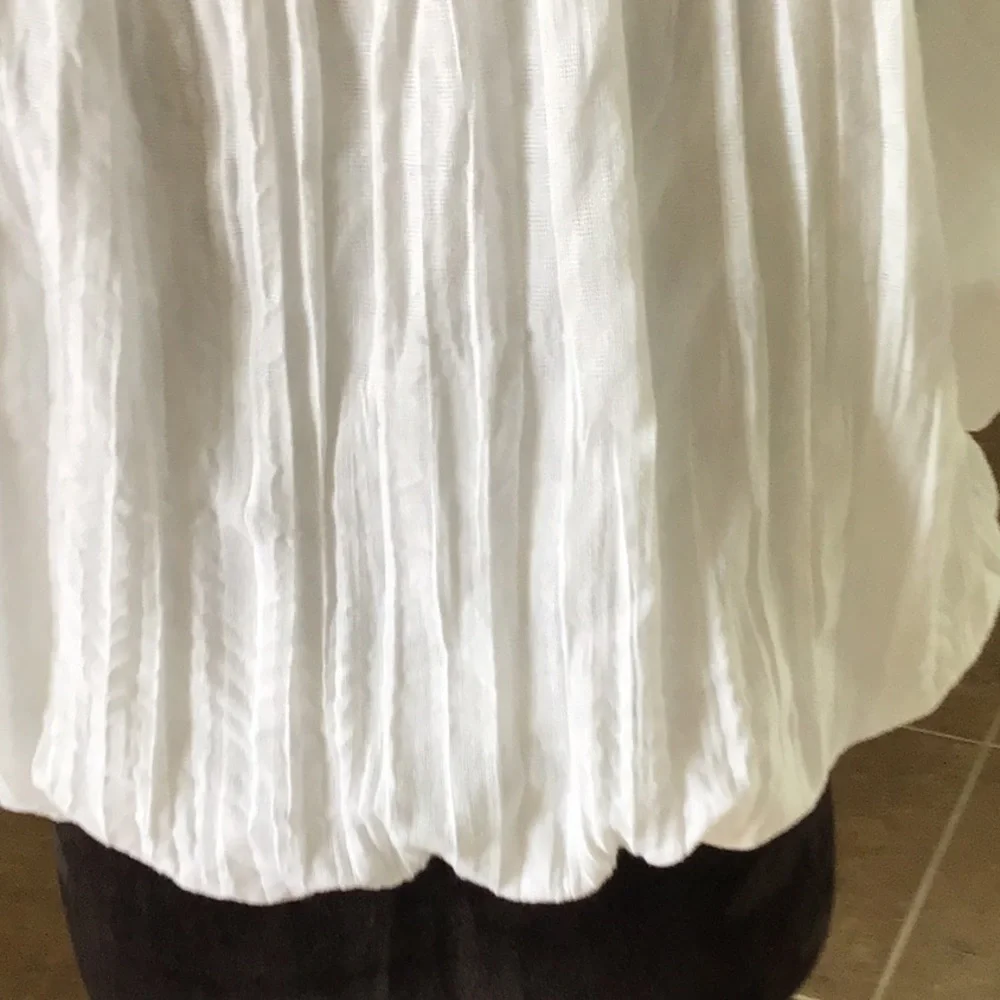 Free People White Smocked Square Neck Peasant Top with Light Blue Trim